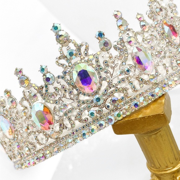 Vintage Royal King AB Rhinestone Crown for Unisex Wedding Party Costume Birthday - Picture 2 of 3